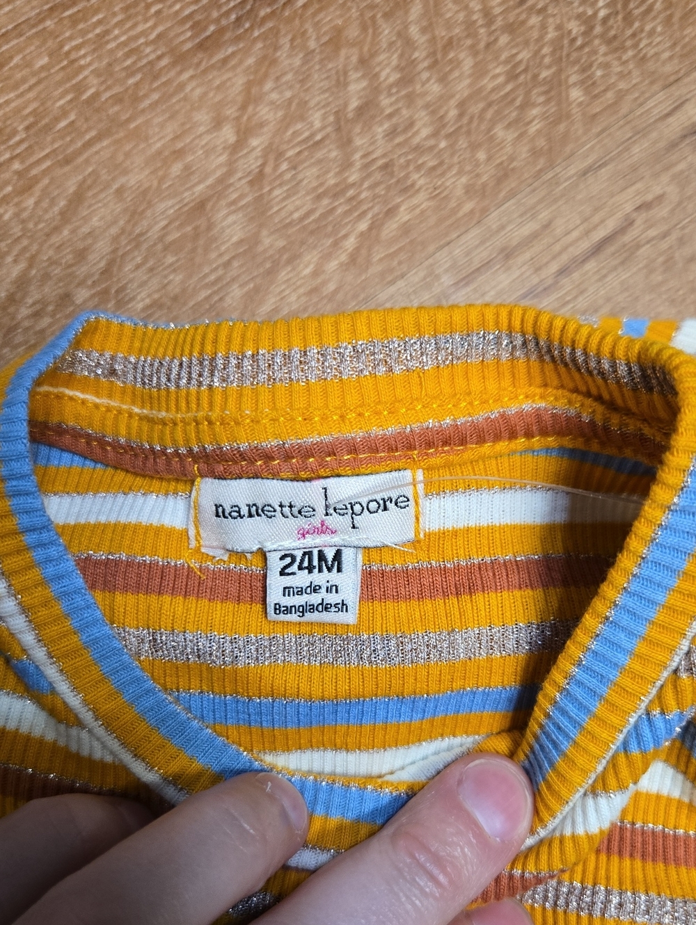 ☀️Nanette Lepore Blue Denim Jacket With Yellow Striped Dress 24m NWOT - Picture 4 of 5